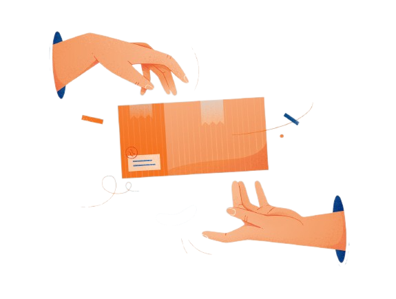 two peoples hand exchanging a file or ticket